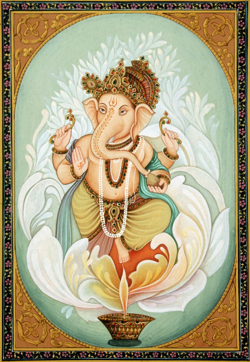 Lord Ganesh Ganpati Miniaturemaleri på papir af School Indian