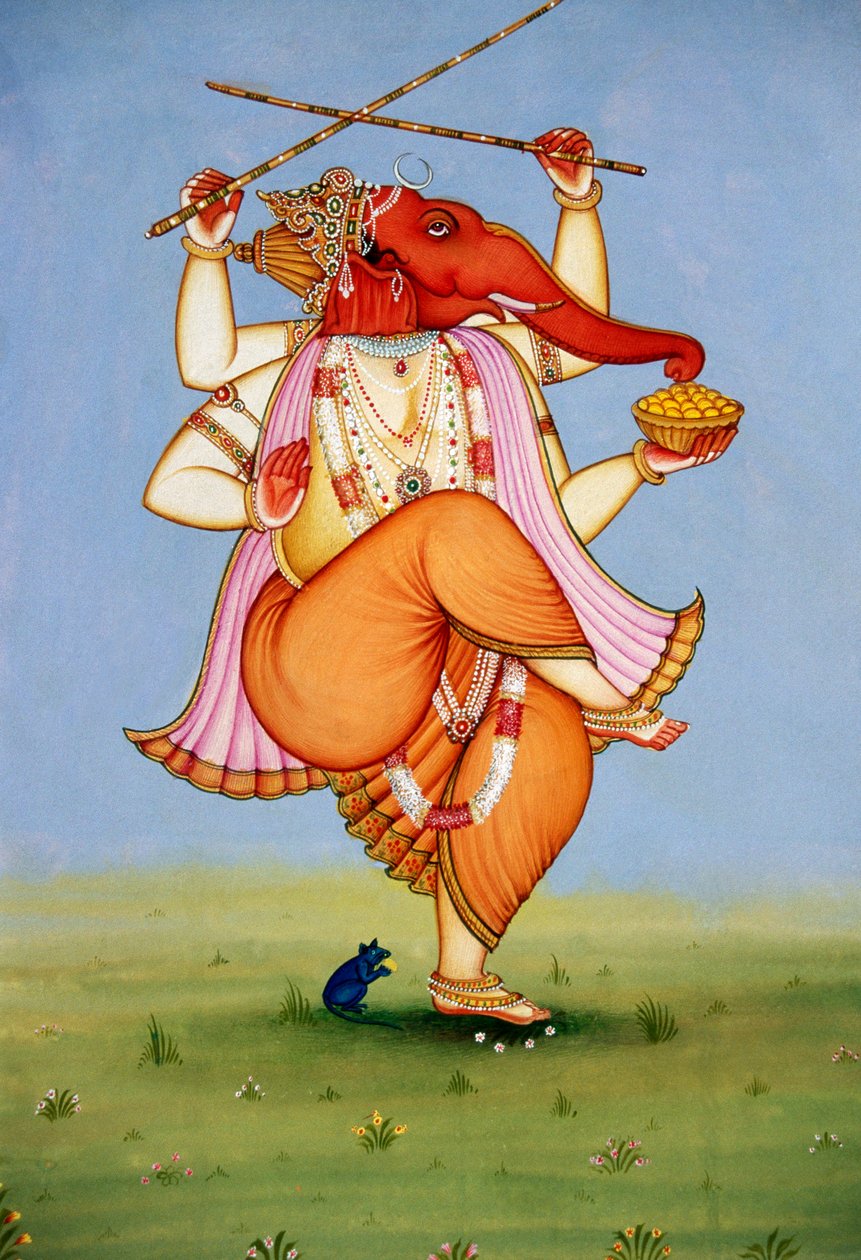 Lord Ganesh Ganpati Miniaturemaleri på papir af School Indian