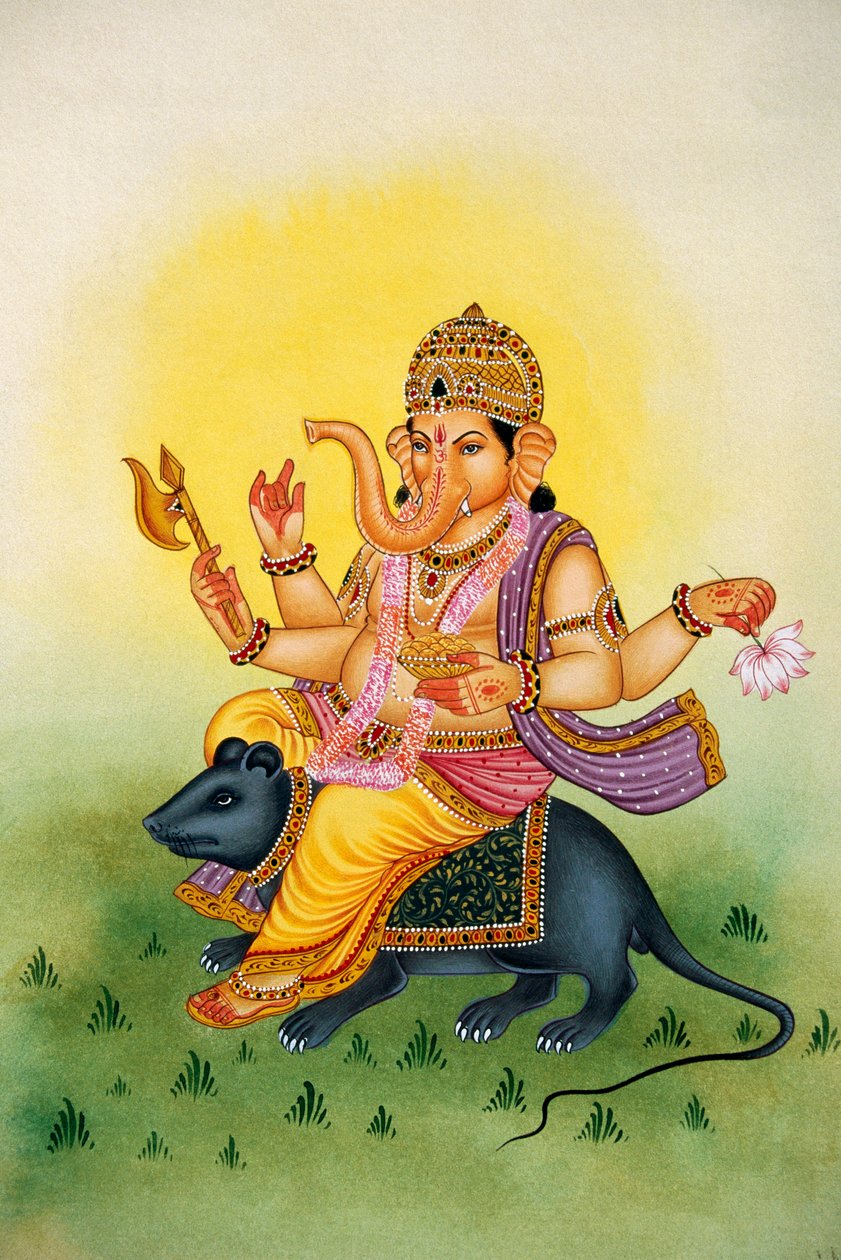 Lord Ganesh Ganpati Miniaturemaleri på papir af School Indian