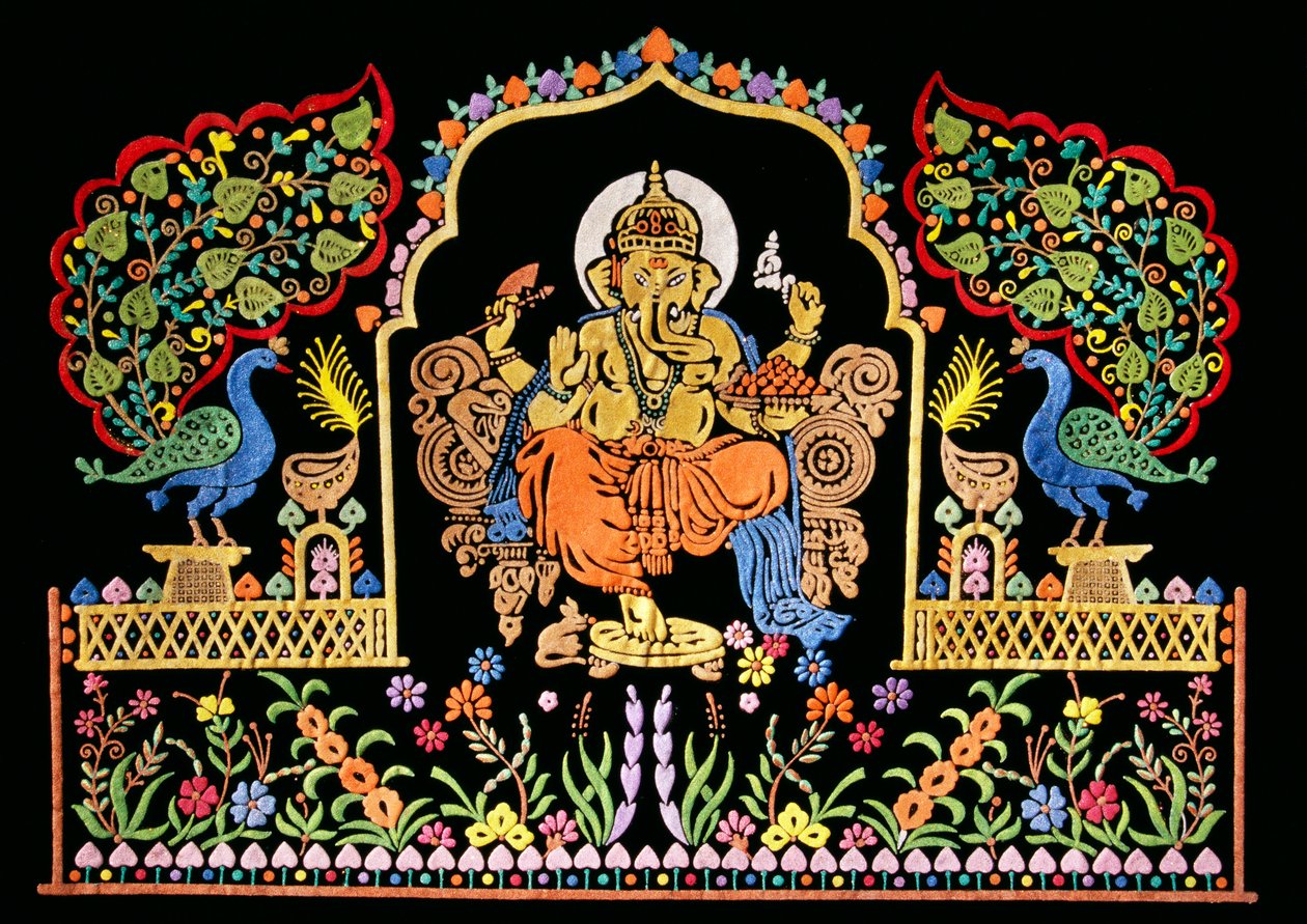 Lord Ganesha Ganpati broderiarbejde på fløjl af School Indian