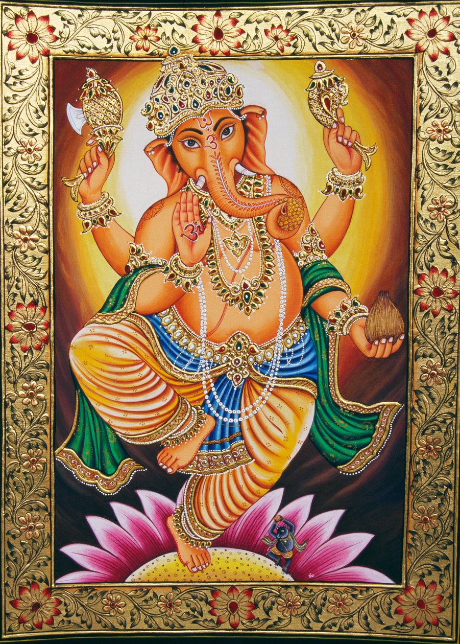 Lord Ganesha Ganpati Miniaturemaleri på papir af School Indian