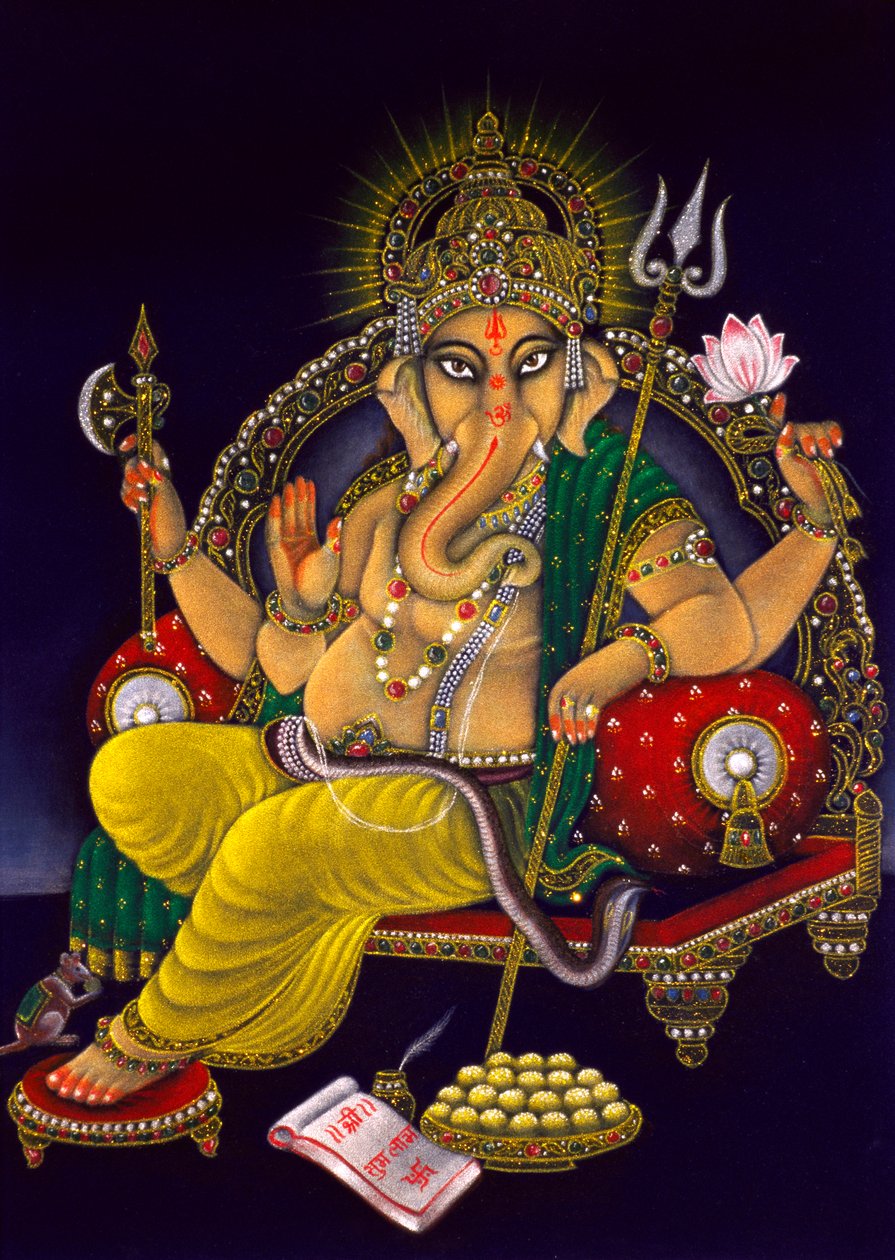 Lord Ganesha Ganpati maleri på fløjl af School Indian