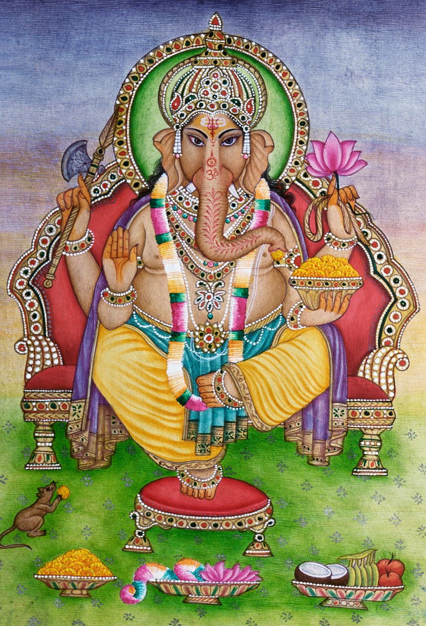 Lord Ganesha Ganpati i miniaturemaleri på papir af School Indian