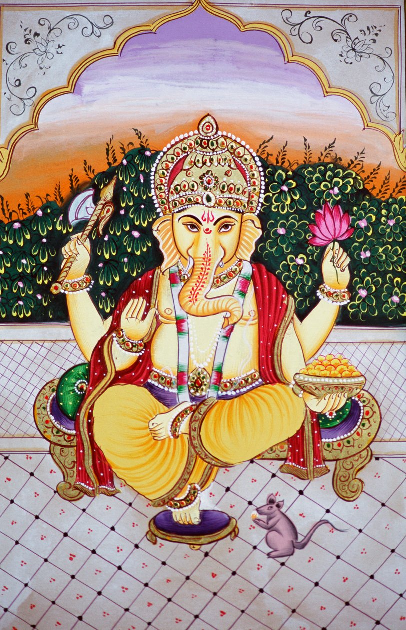 Lord Ganesha Ganpati i miniaturemaleri på papir af School Indian