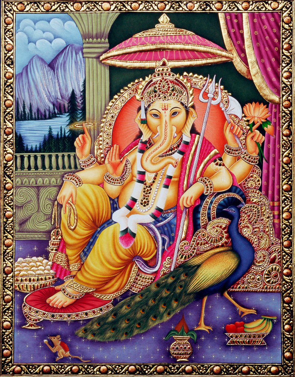 Lord Ganesha Ganpati i miniaturemaleri på papir af School Indian