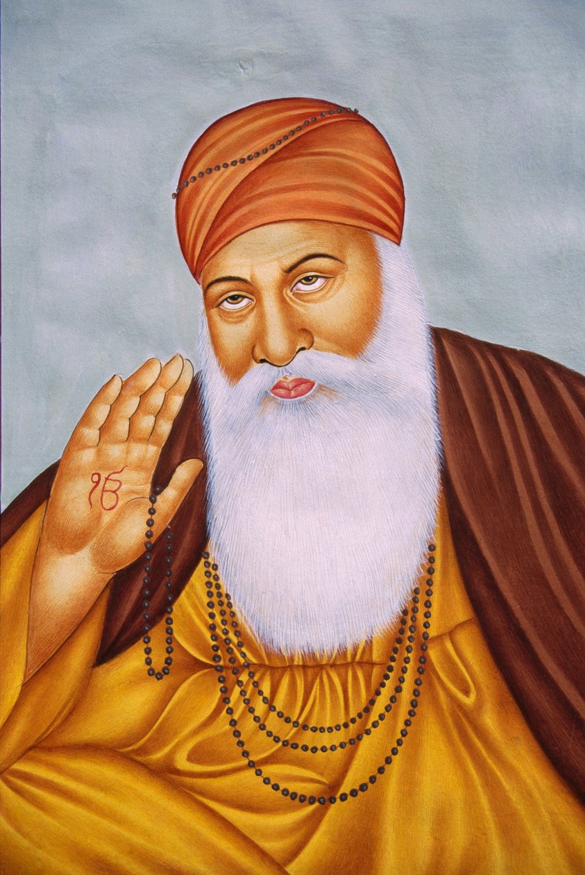 Lord Guru Nanak Miniaturemaleri på papir af School Indian