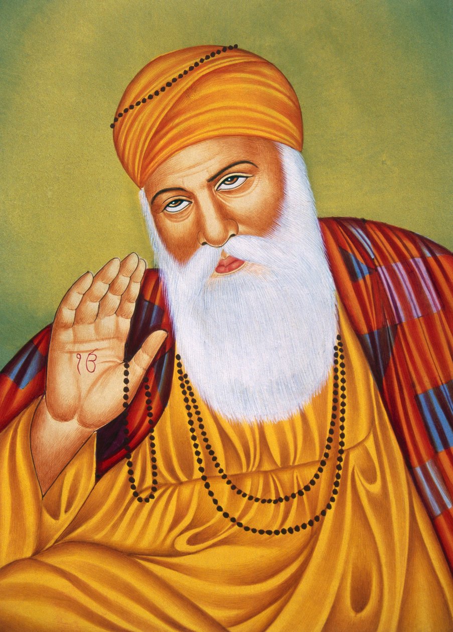 Lord Guru Nanak Miniaturemaleri på papir af School Indian