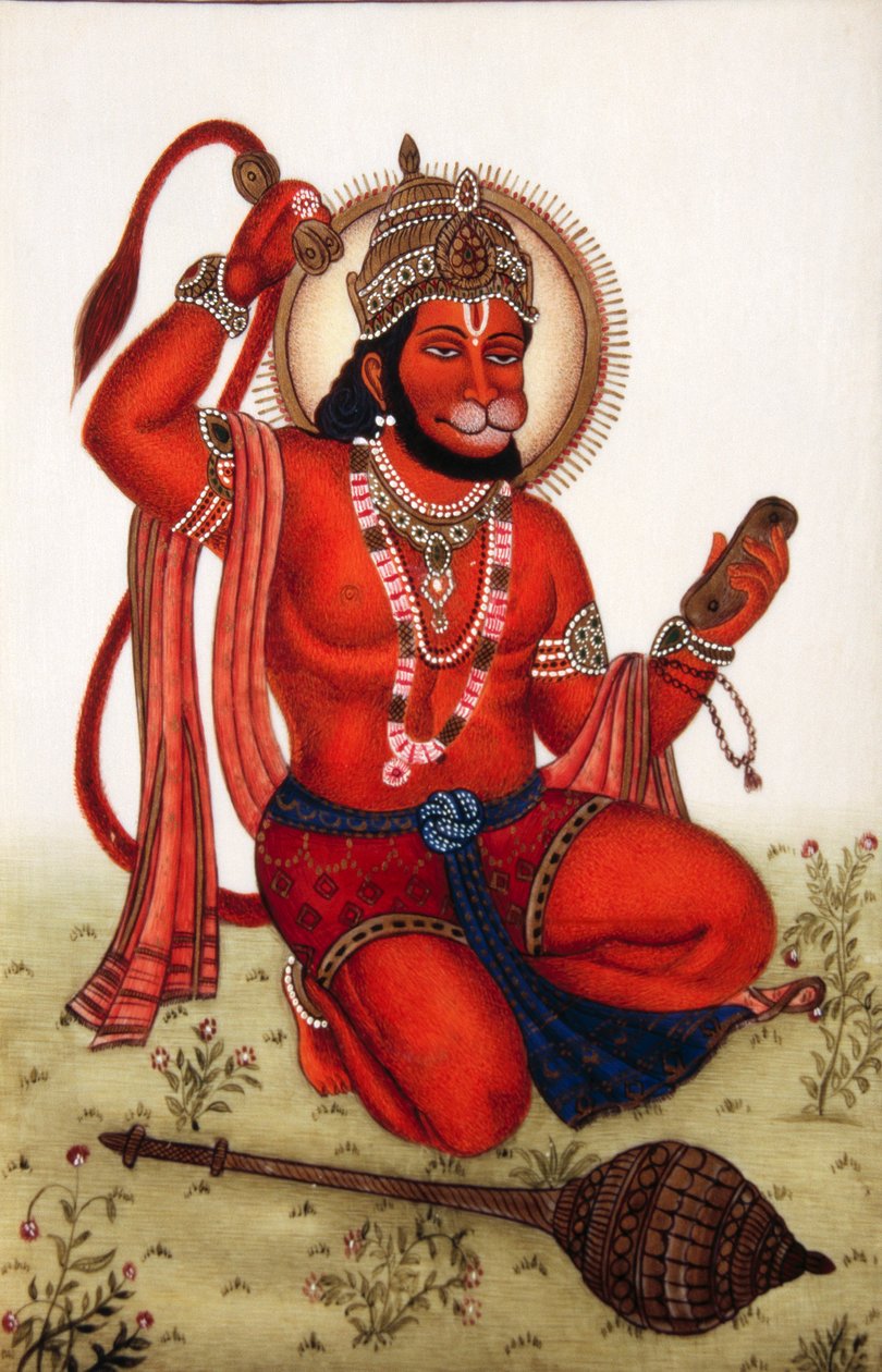 Lord Hanuman miniaturemaleri på elfenben af School Indian