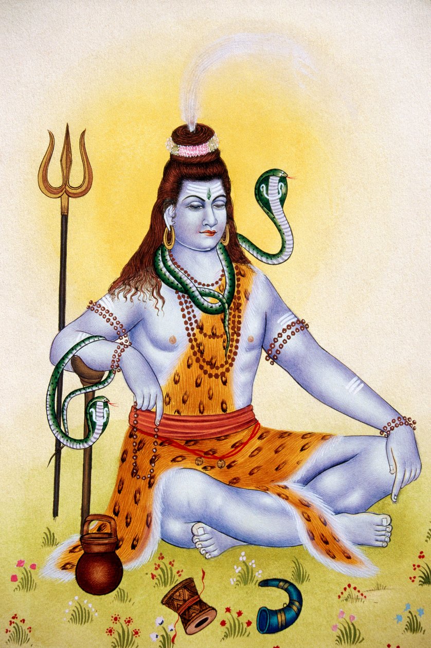 Lord Shiva Shanker Miniaturemaleri på papir af School Indian