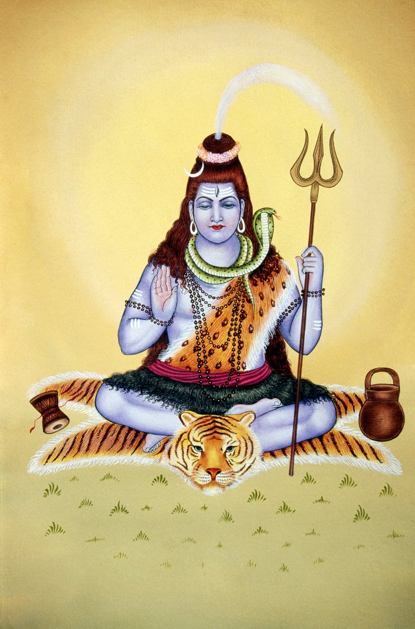Lord Shiva Shanker Miniaturemaleri på papir af School Indian