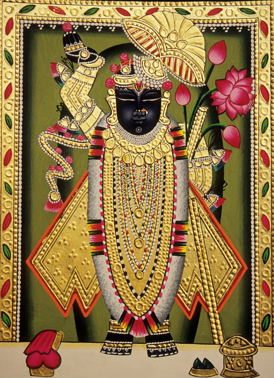 Lord Shrinathan Nathdwaran Miniaturemaleri på papir af School Indian