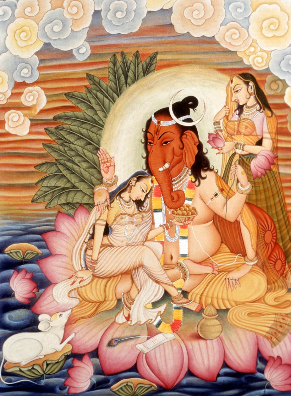 Miniaturemaleri af elefanthovedet gud Ganesh Ganpati af School Indian