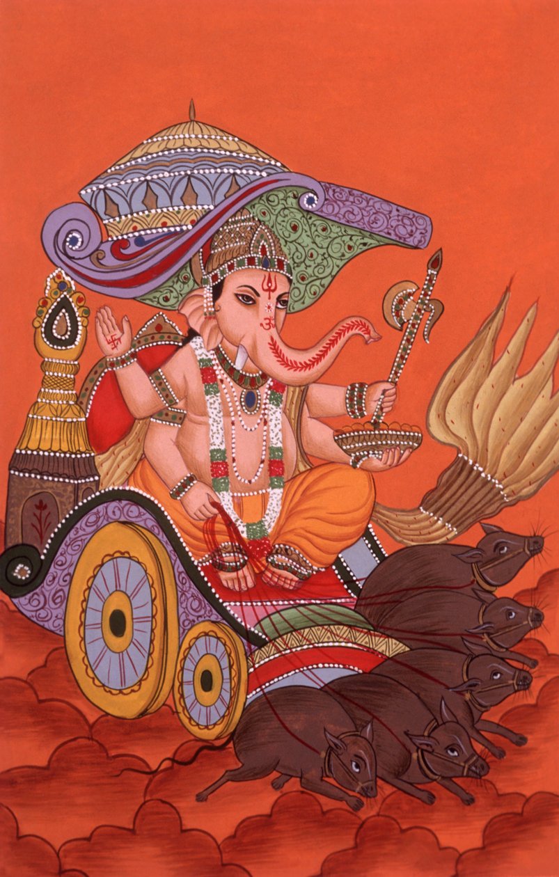 Miniaturemaleri af den elefanthovedede gud Ganesh Ganpati, Indien af School Indian