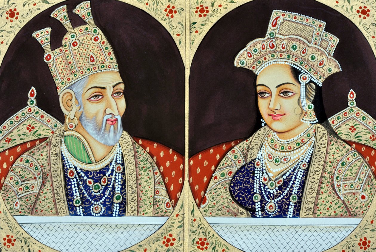 Miniaturemaleri af Bhadur Shah Zafer med Jeenat Mahal Indien Asien af School Indian