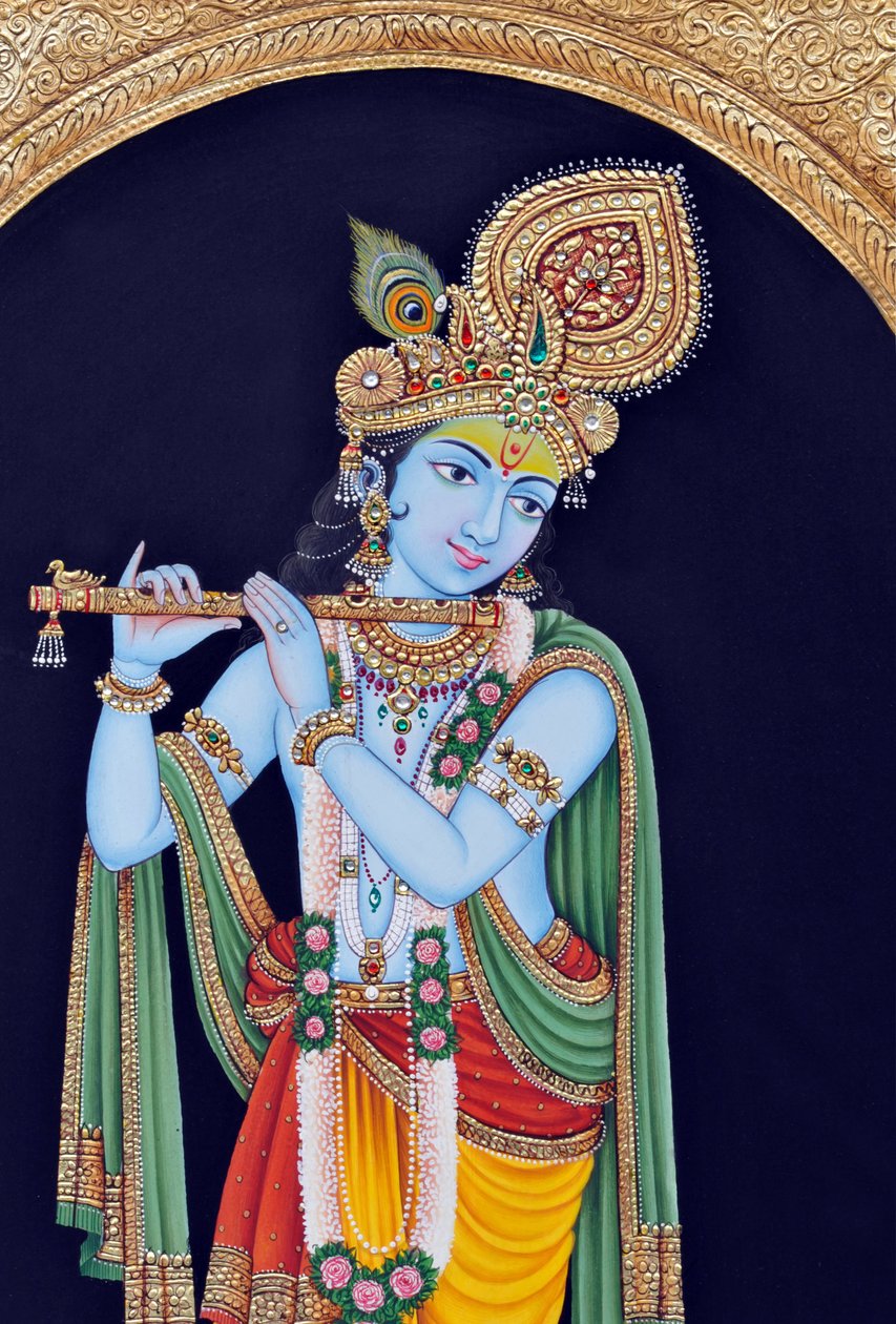 Miniaturemaleri af Gud Krishna af School Indian