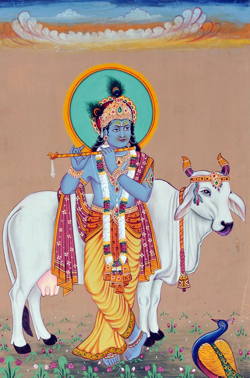 Miniaturemaleri af Gud Krishna af School Indian