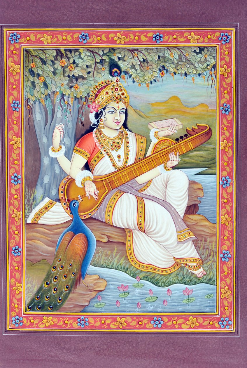 Miniaturemaleri af gudinden Saraswati af School Indian