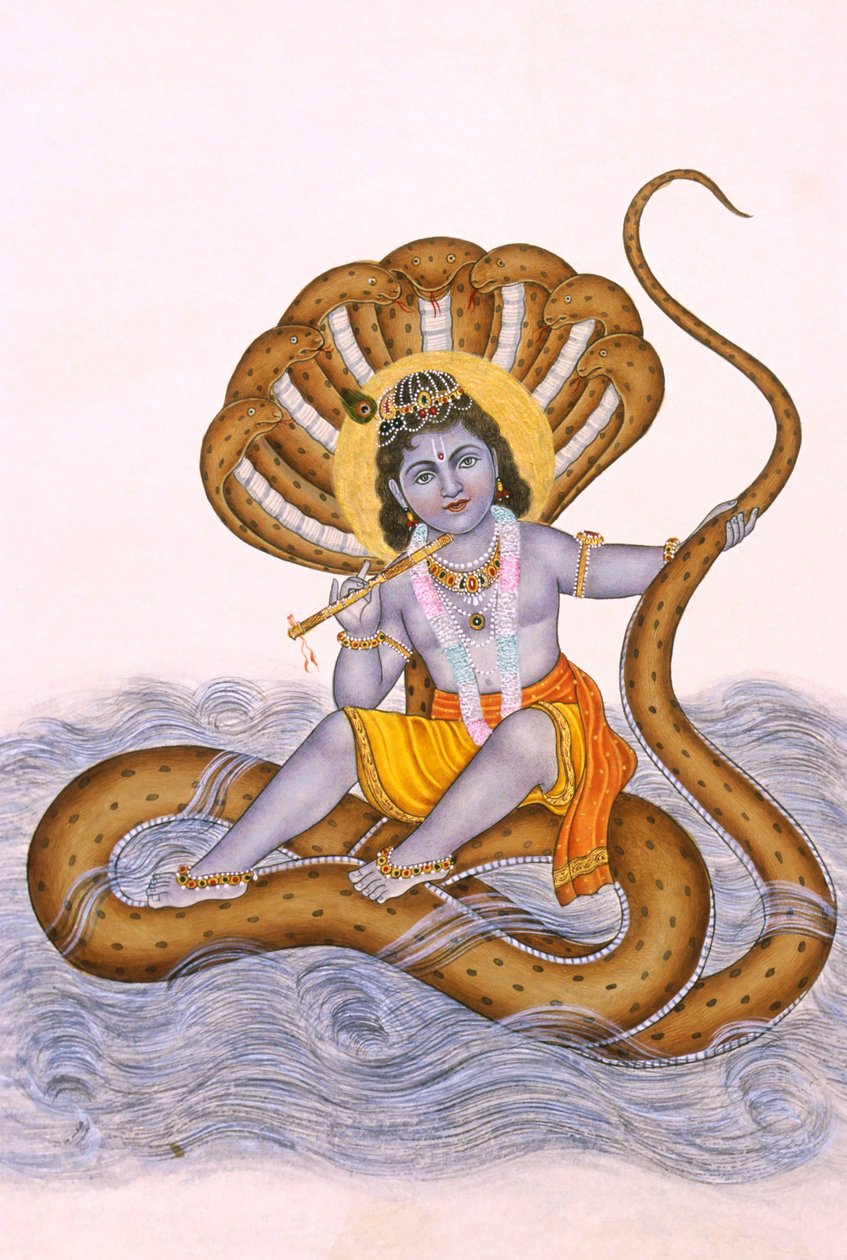 Miniaturemaleri af Lord Bal Krishna på papir af School Indian