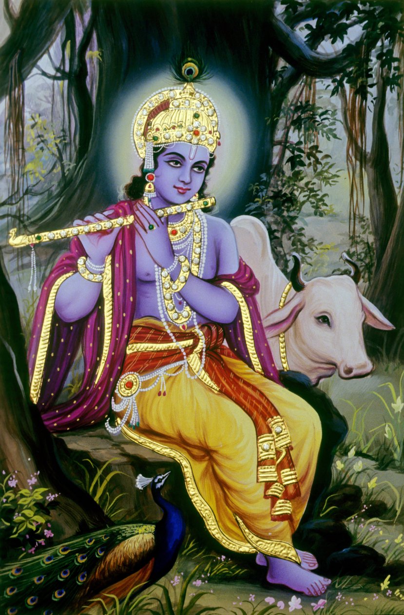 Miniaturemaleri af Lord Krishna, Indien af School Indian