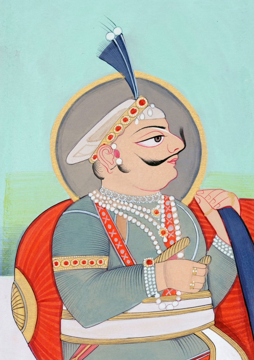 Miniaturemaleri af Maharaja Prithviraj Chauhan Ajmer af School Indian