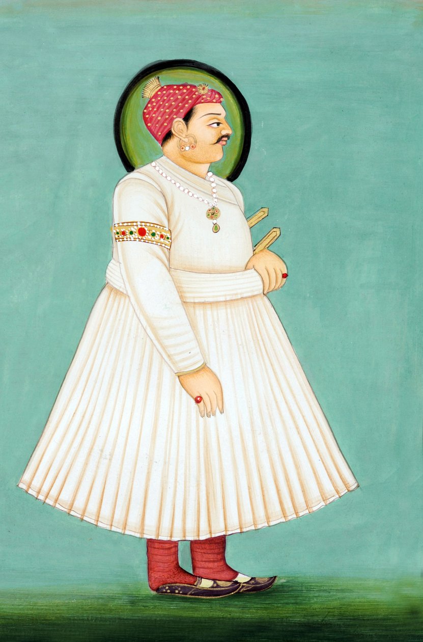 Miniaturemaleri af Maharaja Sawai Ishwari Singh, Jaipur af School Indian