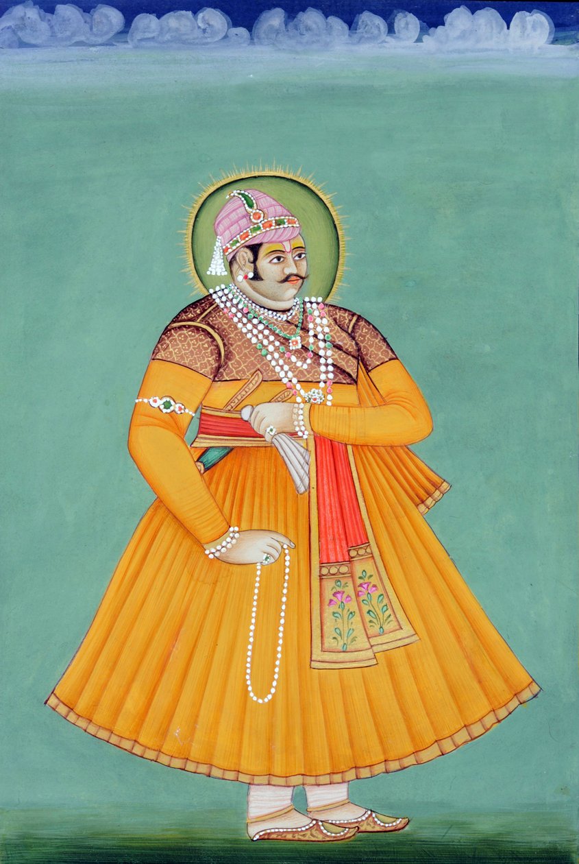 Miniaturemaleri af Maharaja Sawai Madho Singh, Jaipur af School Indian