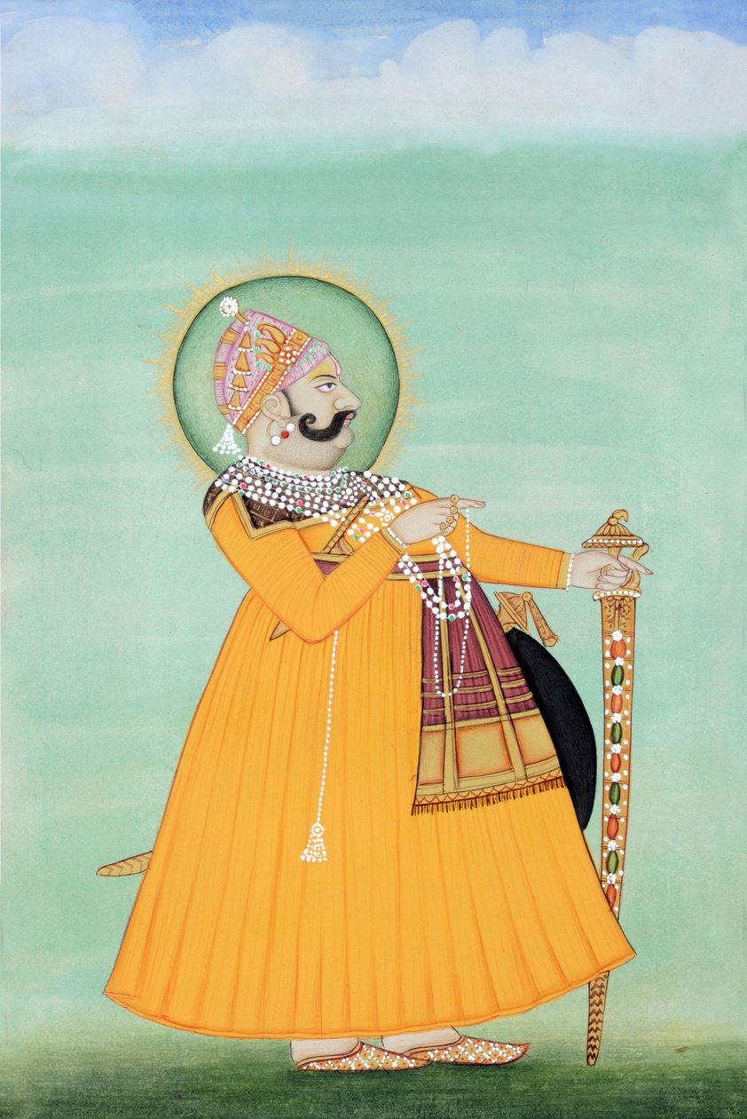 Miniaturemaleri af Maharaja Sawai Madho Singh, Jaipur af School Indian