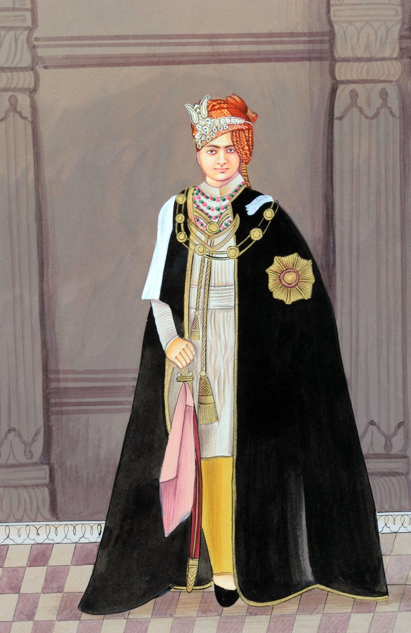 Miniaturemaleri af Maharaja Sawai Man Singh Second, Jaipur af School Indian