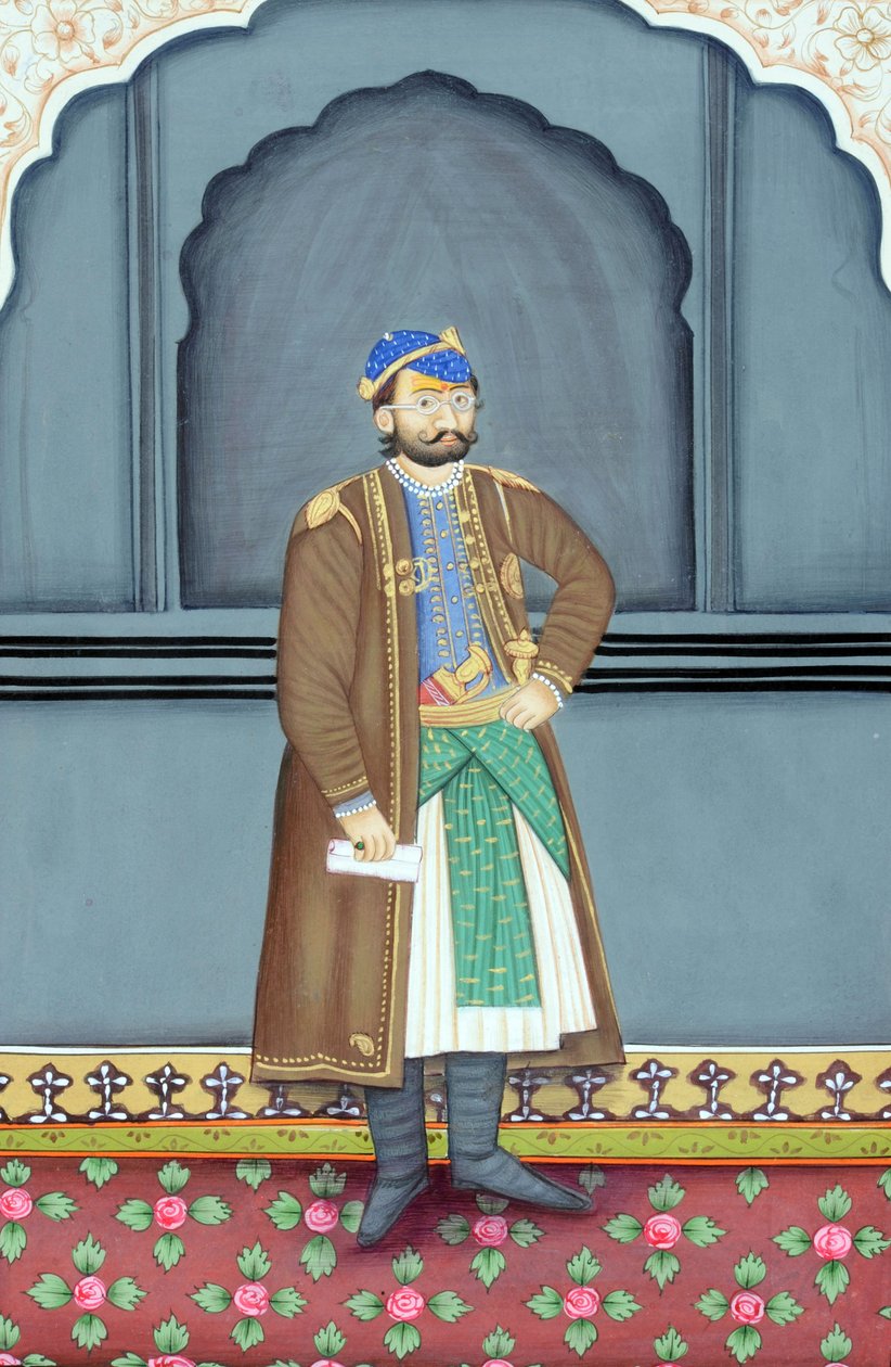 Miniaturemaleri af Maharaja Sawai Ram Singh Second, Jaipur af School Indian