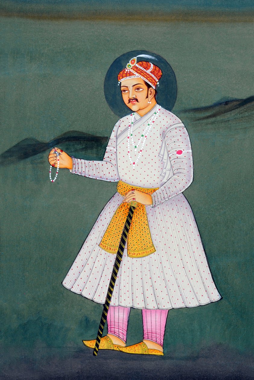 Miniaturemaleri af mogulkejseren Akbar af School Indian