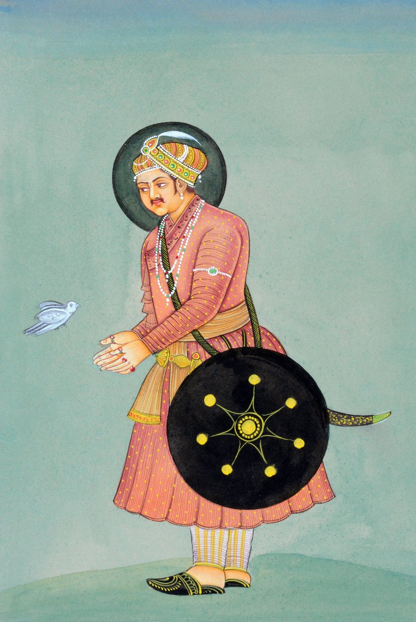Miniaturemaleri af mogulkejseren Akbar af School Indian