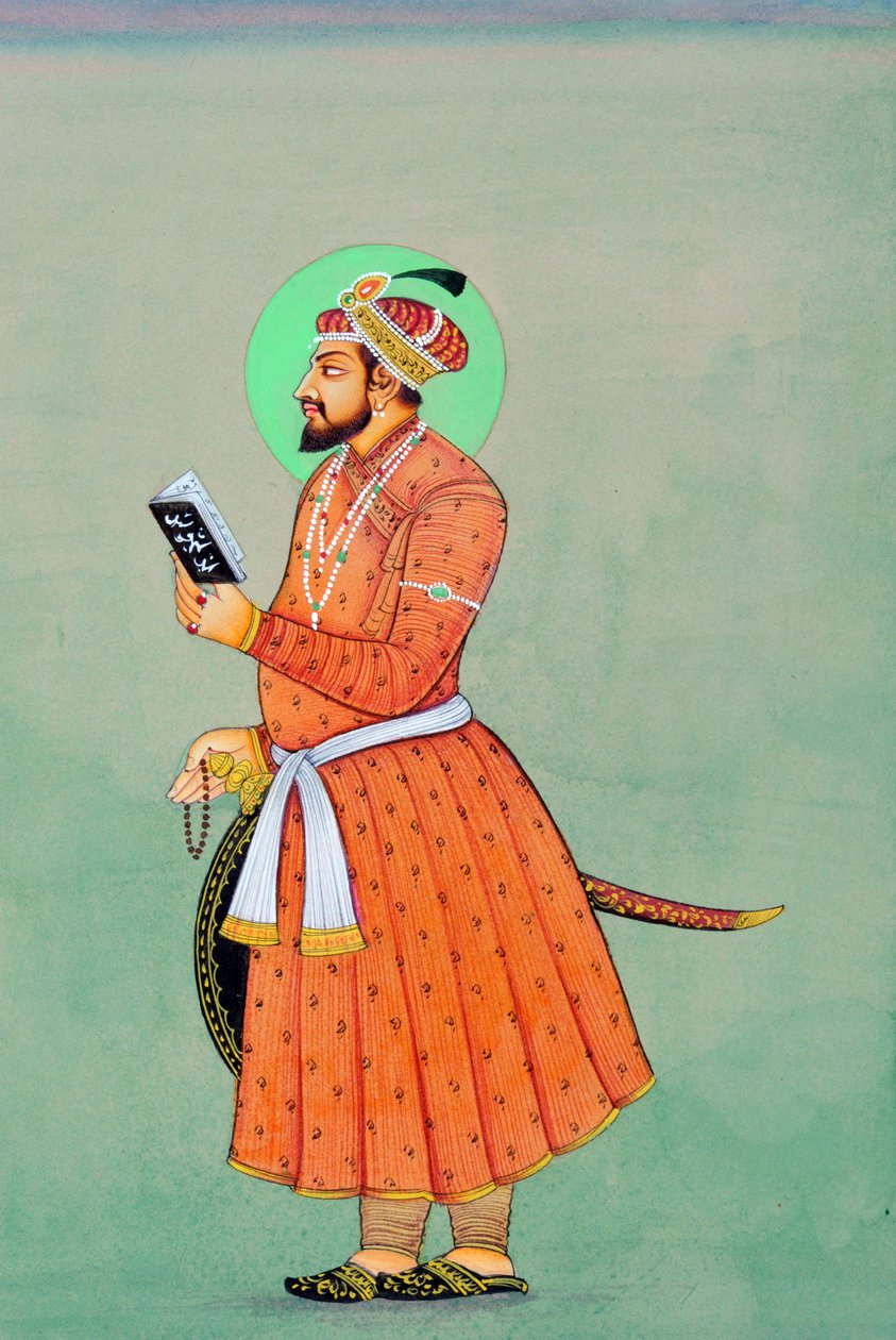 Miniaturemaleri af mogulkejser Aurangzeb af School Indian