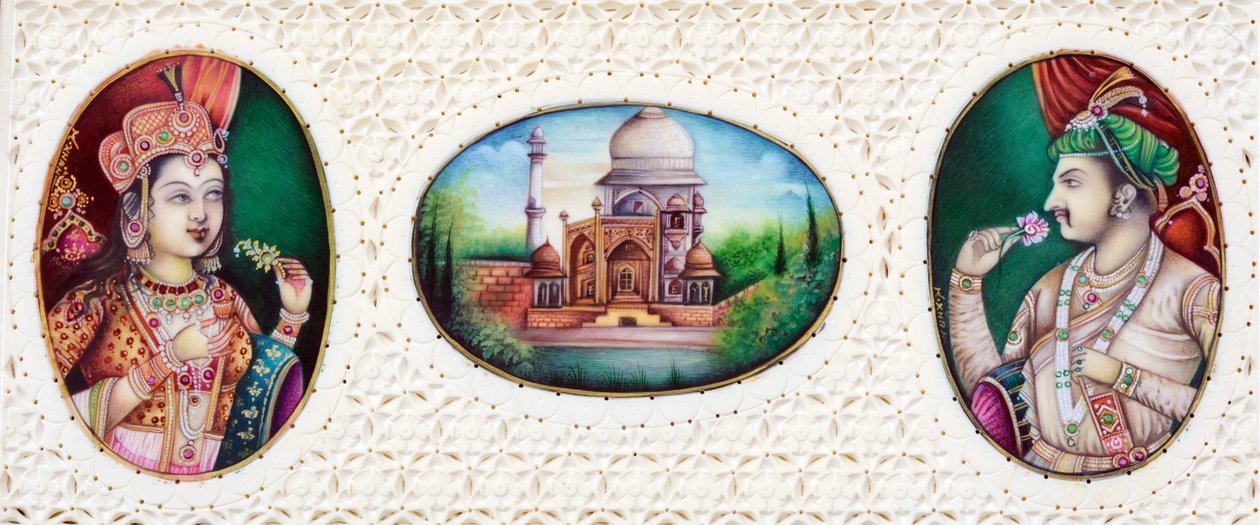 Miniaturemaleri af mogulkejseren Jahangir med hustruen Noorjahan af School Indian