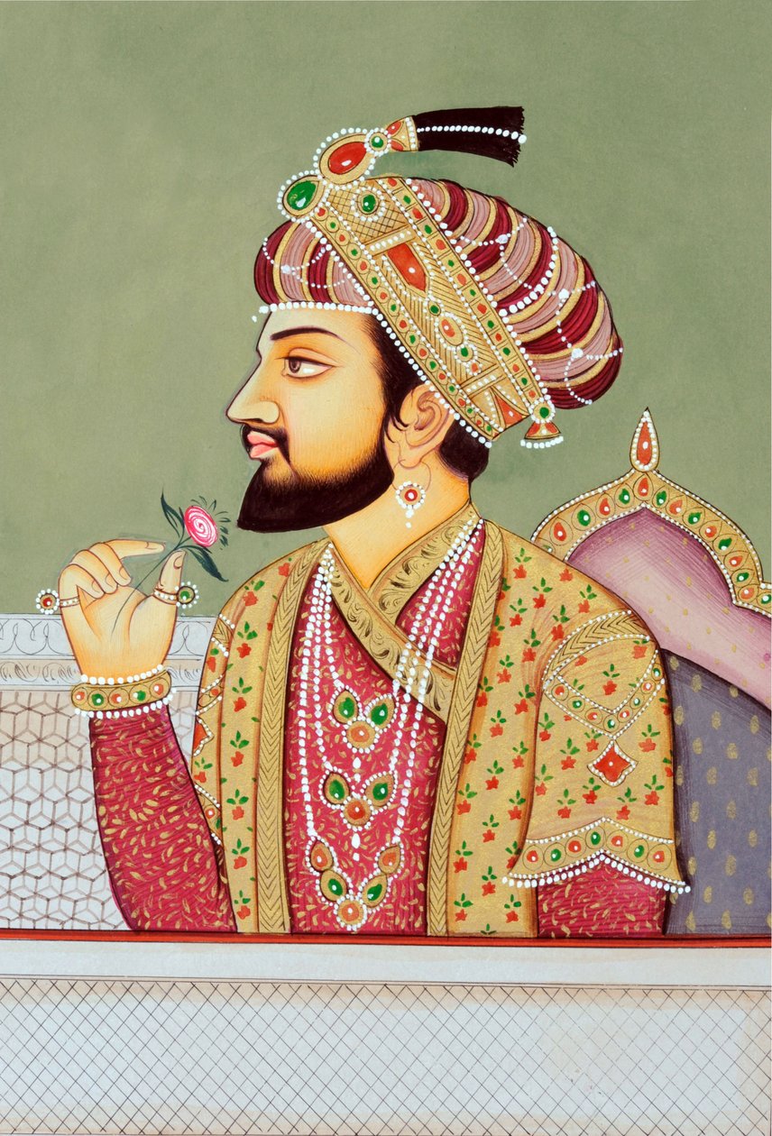 Miniaturemaleri af mogulkejseren Shah Jahan af School Indian