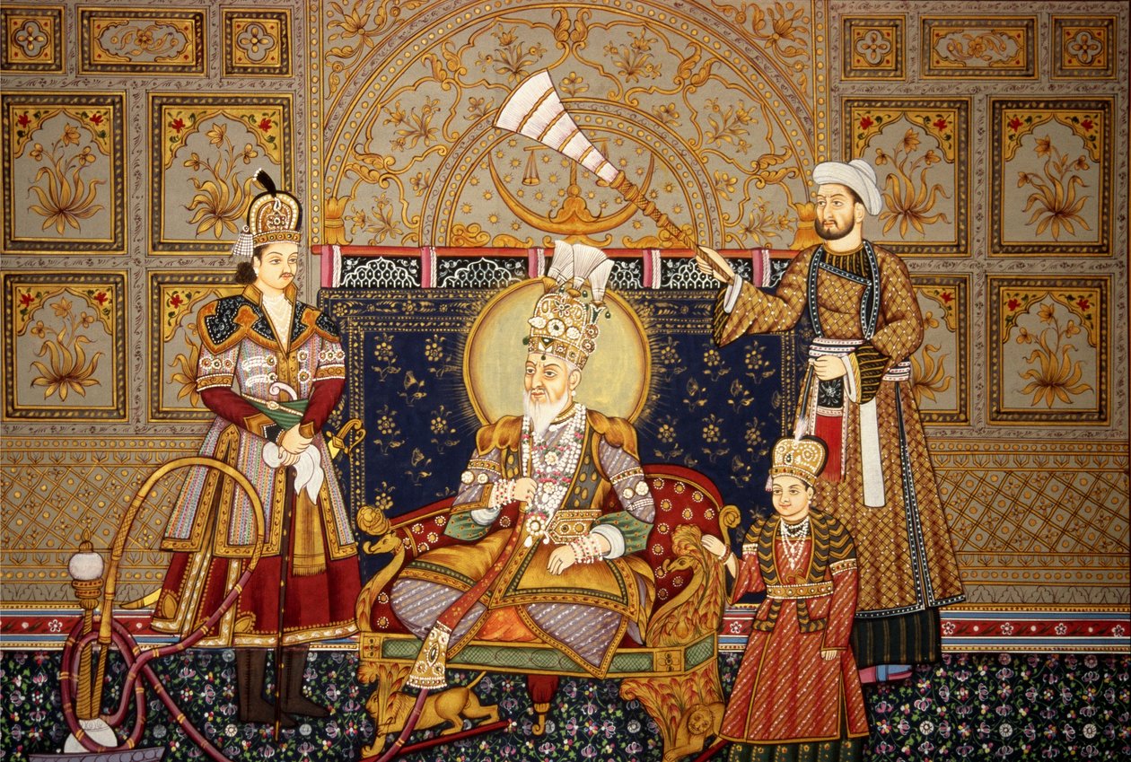 Miniaturemaleri af mogulkejseren Shah Jahan på papir af School Indian