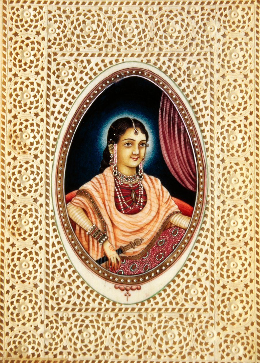 Miniaturemaleri af Mumtaz Mahal på elfenben af School Indian