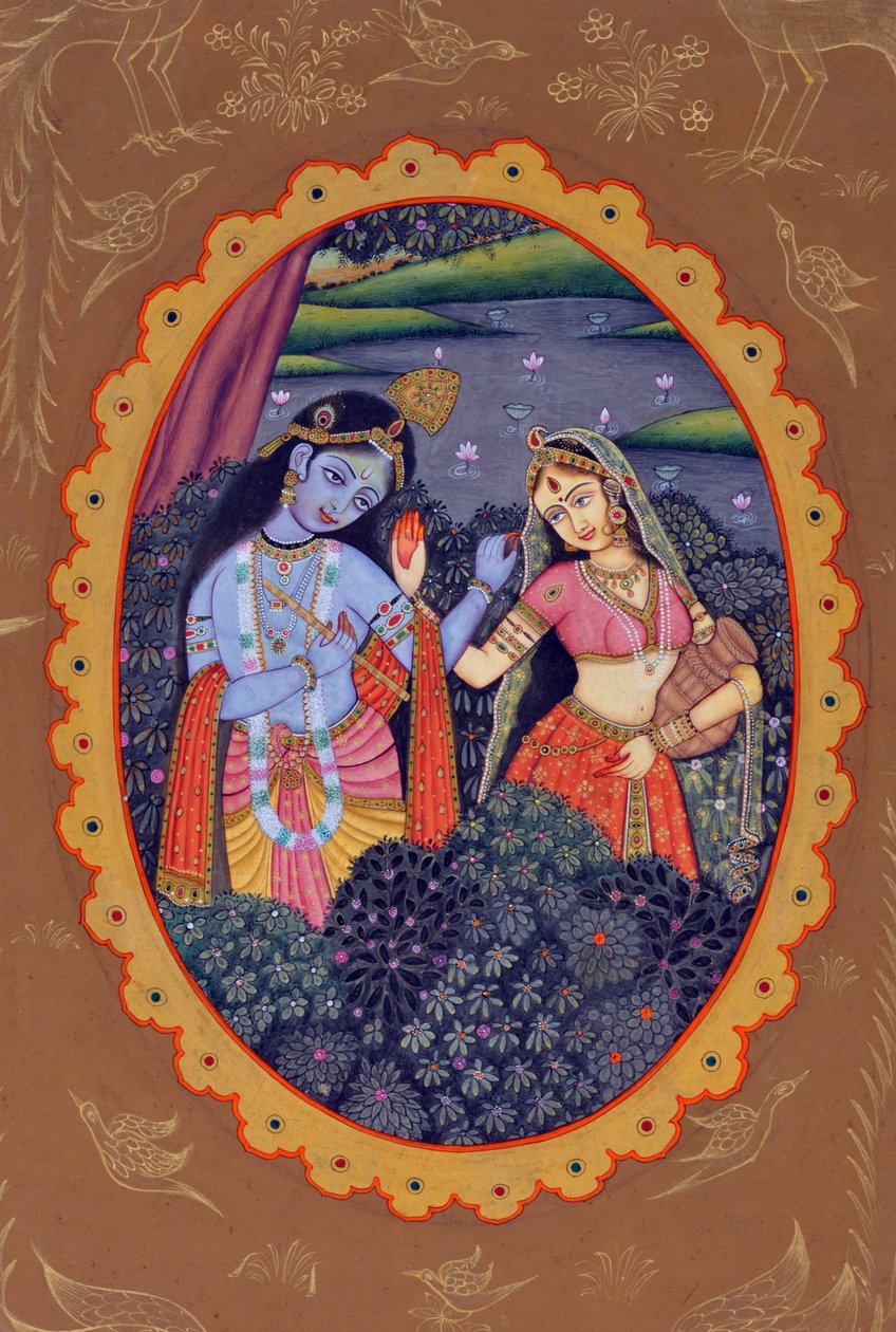 Miniaturemaleri af Radha Krishna af School Indian
