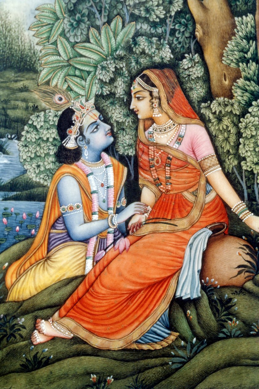 Miniaturemaleri af Radha Krishna, Indien af School Indian