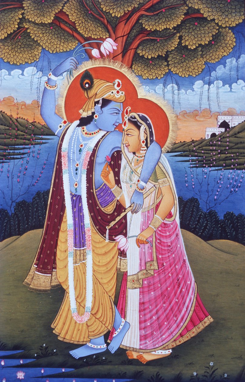 Miniaturemaleri af Radha Krishna, Indien af School Indian