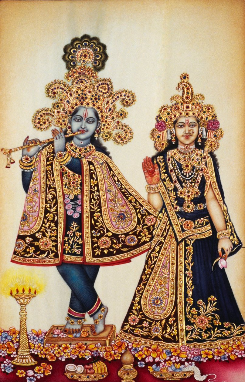 Miniaturemaleri af Radha Krishna på elfenben af School Indian