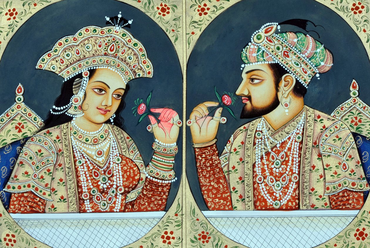 Miniaturemaleri af Shah Jahan og Mumtaj Indien Asien af School Indian