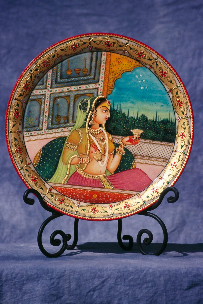 Miniaturemaleri på elfenben, dame nyder en drink af School Indian