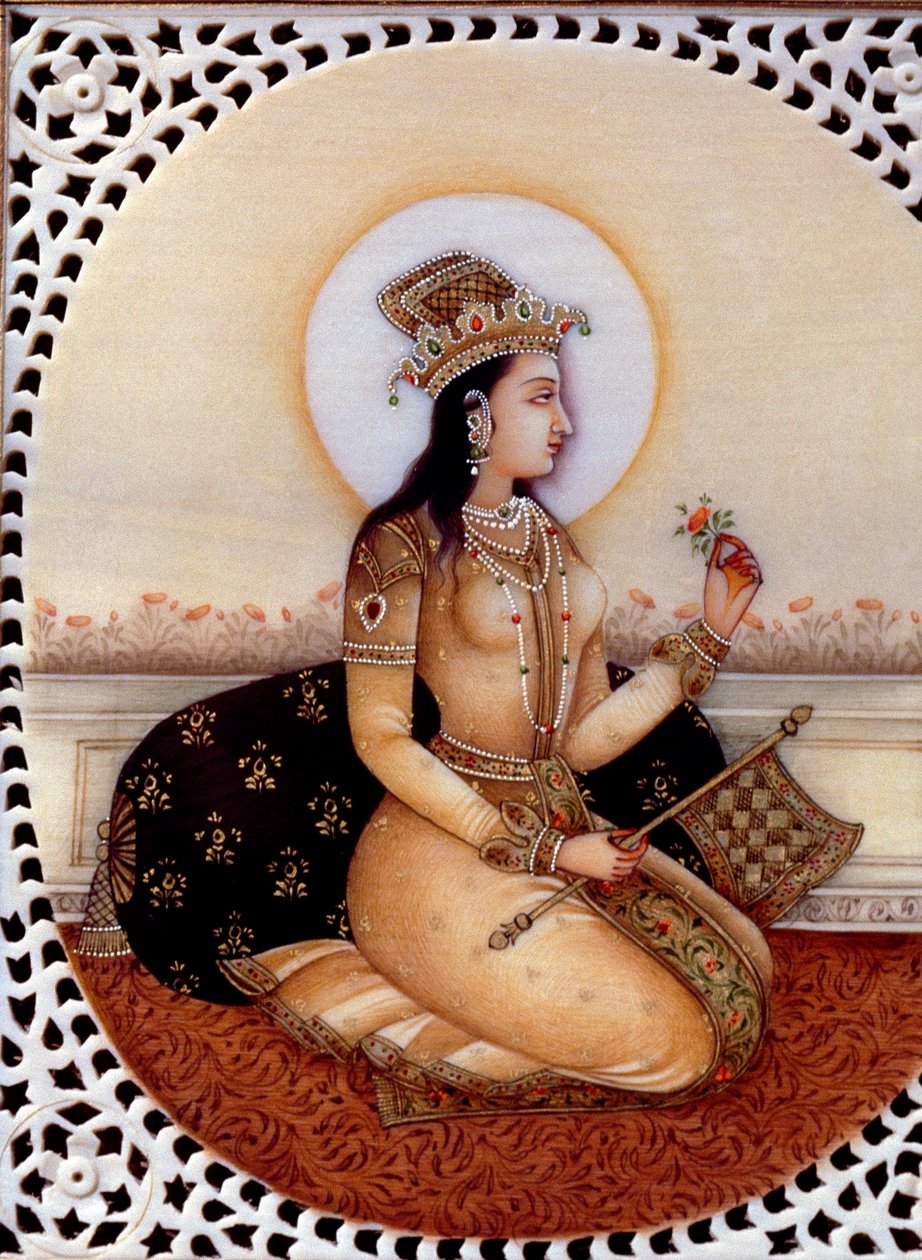 Miniaturemaleri på elfenben af prinsesse Mumtaz Mahal, hustru til mogulkejser Shah Jahan af School Indian