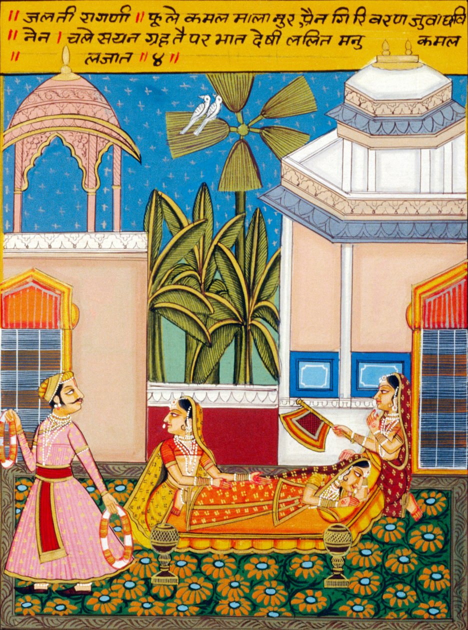 Miniaturemaleri på papir, Ragini Jhalti, Nathdwara-skolen af School Indian