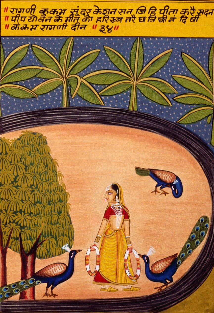 Miniaturemaleri på papir, Ragini Kukumb, Nathdwara School af School Indian