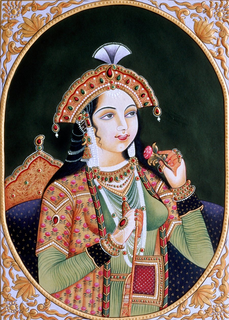 Miniaturemaleri på papir af prinsesse Mumtaz Mahal, hustru til mogulkejser Shah Jahan af School Indian