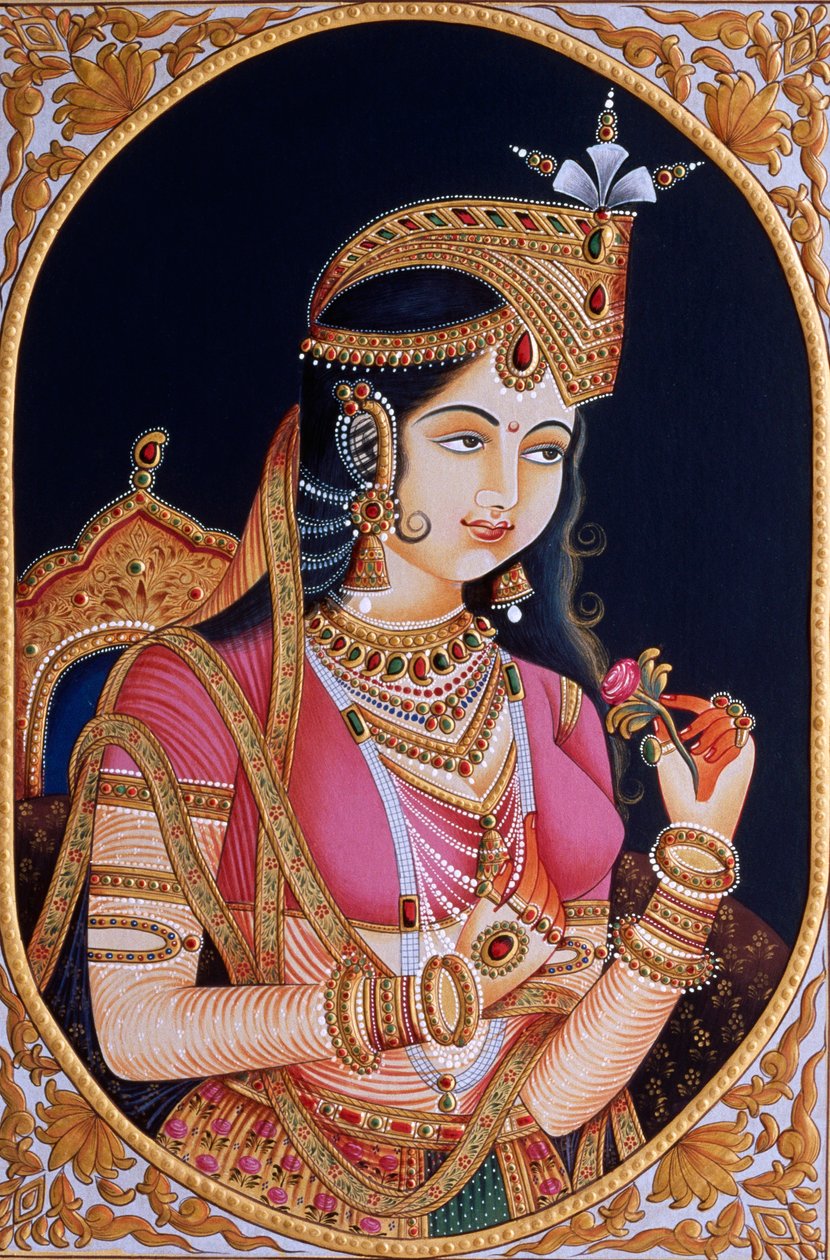 Miniaturemaleri på papir af prinsesse Mumtaz Mahal, hustru til mogulkejseren Shah Jahan af School Indian