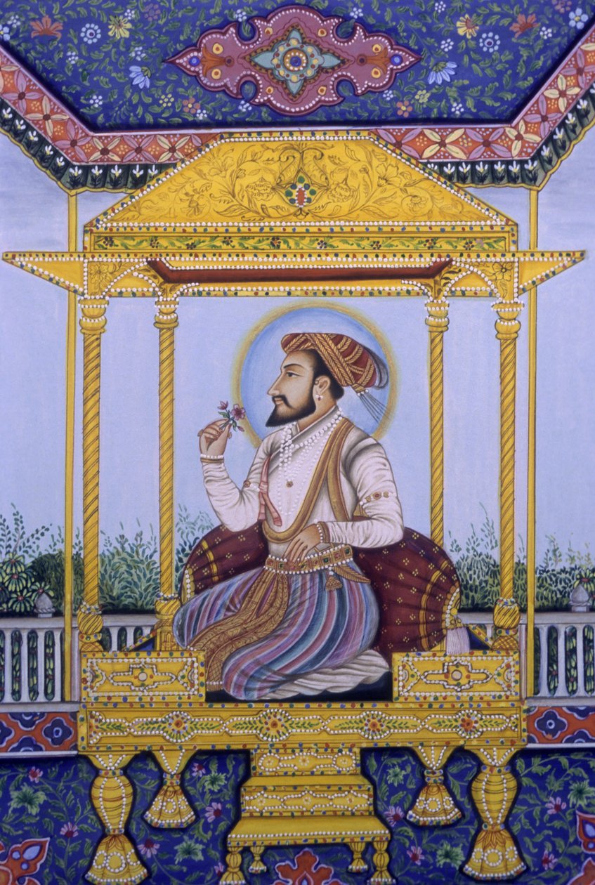 Mughal-kejser Shah Jahan - miniaturemaleri af School Indian