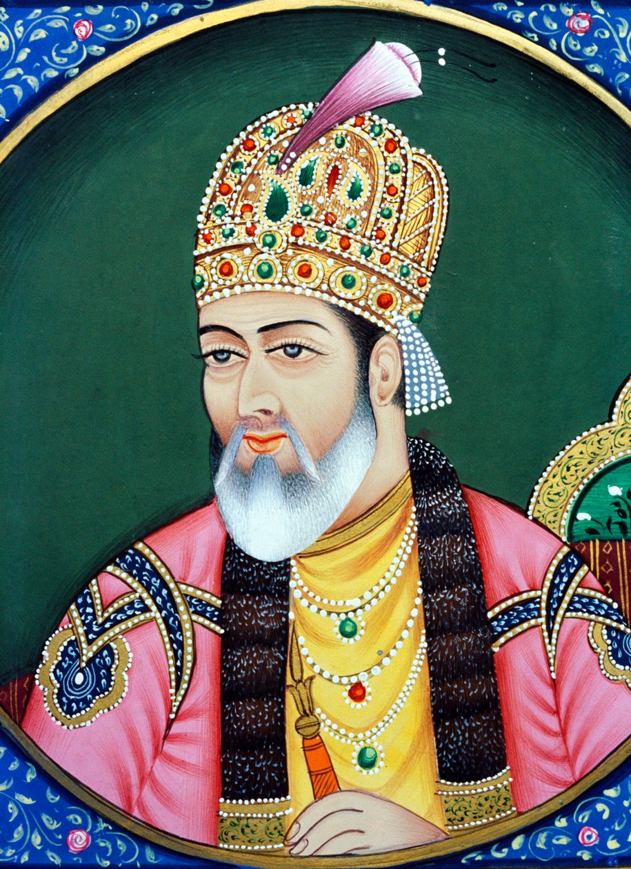 Mughal-kejser Shah Jahan Miniaturemaleri på papir af School Indian