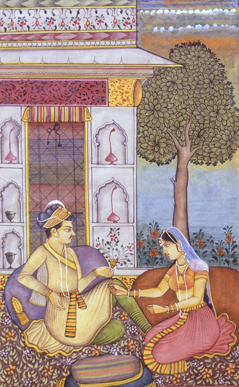 Mughal-miniaturemaleri på papir Kongelig konge nyder drink af School Indian